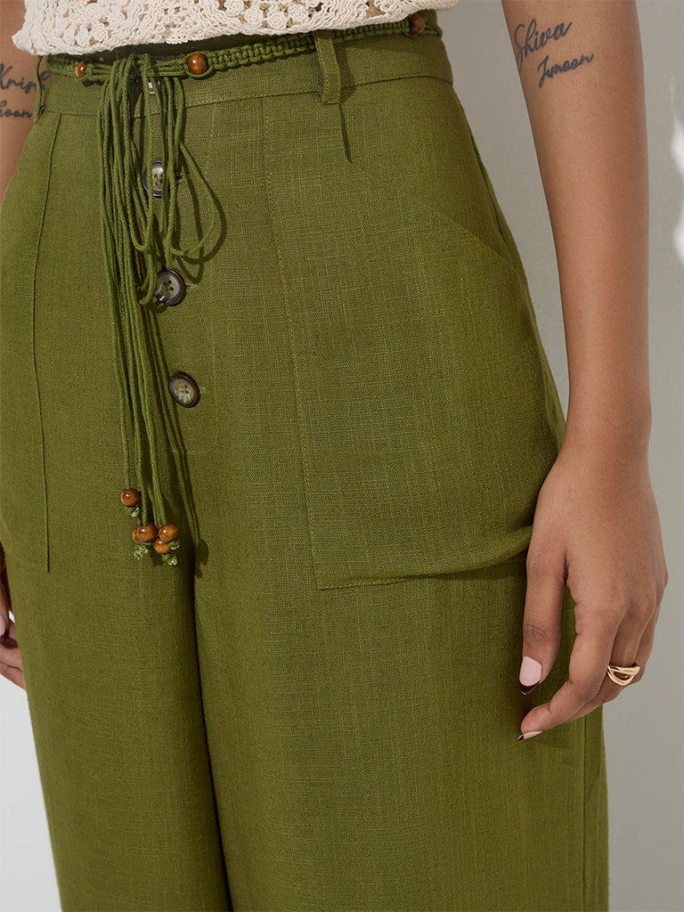 LOV Olive Wide Leg-Fit High-Rise Trousers - Image 2