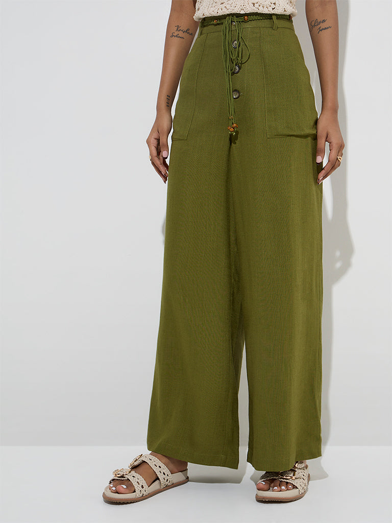 LOV Olive Wide Leg-Fit High-Rise Trousers - Image 3