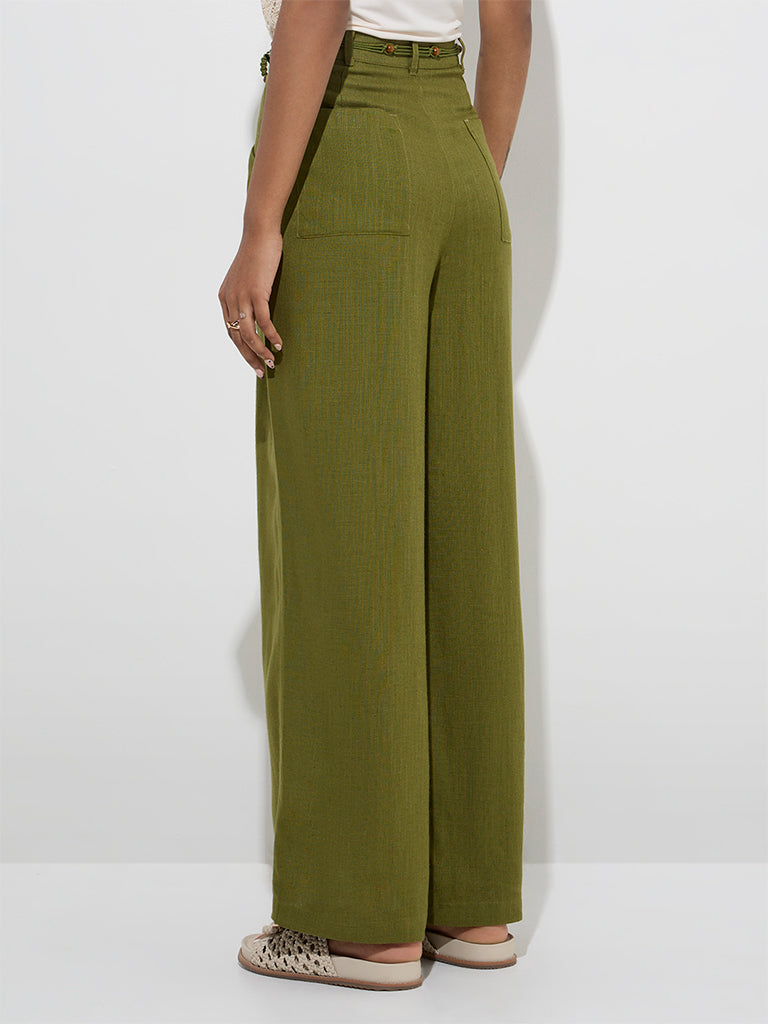LOV Olive Wide Leg-Fit High-Rise Trousers - Image 4