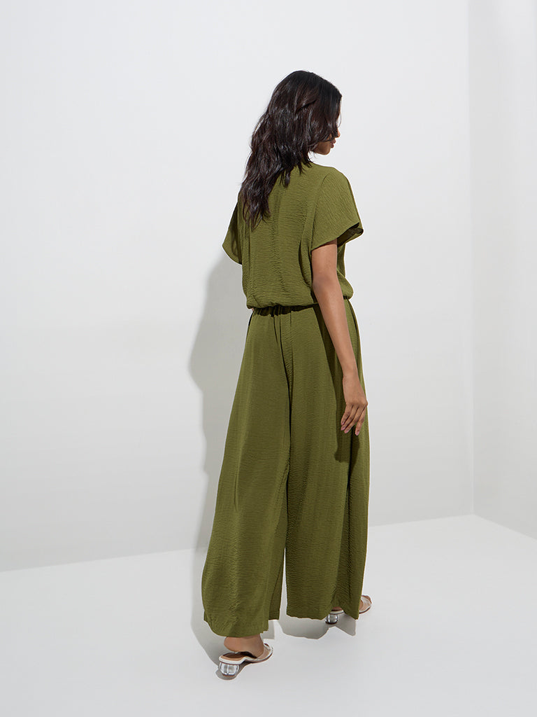 LOV Olive Crinkle-Textured High-Rise Pants - Image 4