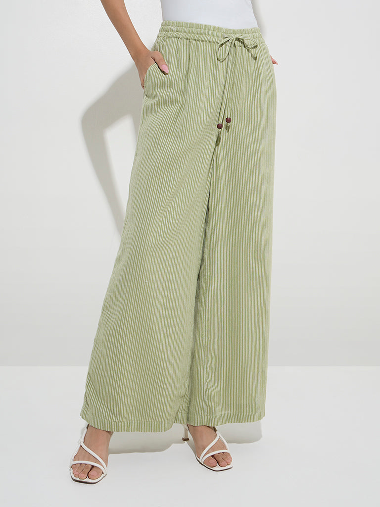 LOV Sage Striped High-Rise Cotton-Blend Pants - Image 3