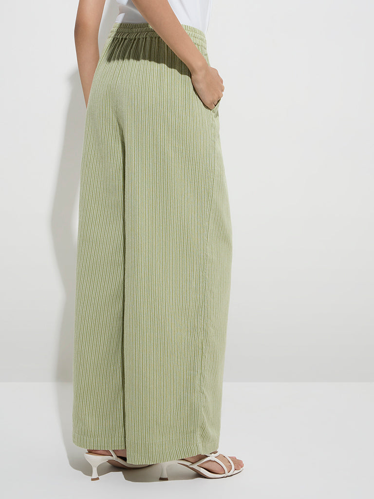 LOV Sage Striped High-Rise Cotton-Blend Pants - Image 4