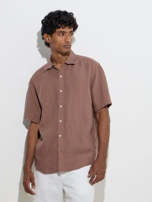 Ascot Taupe Solid Relaxed-Fit Linen Shirt
