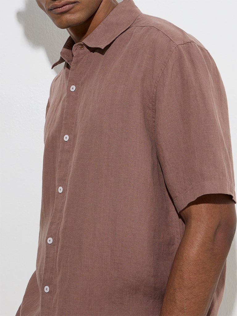 Ascot Taupe Solid Relaxed-Fit Linen Shirt - Image 4
