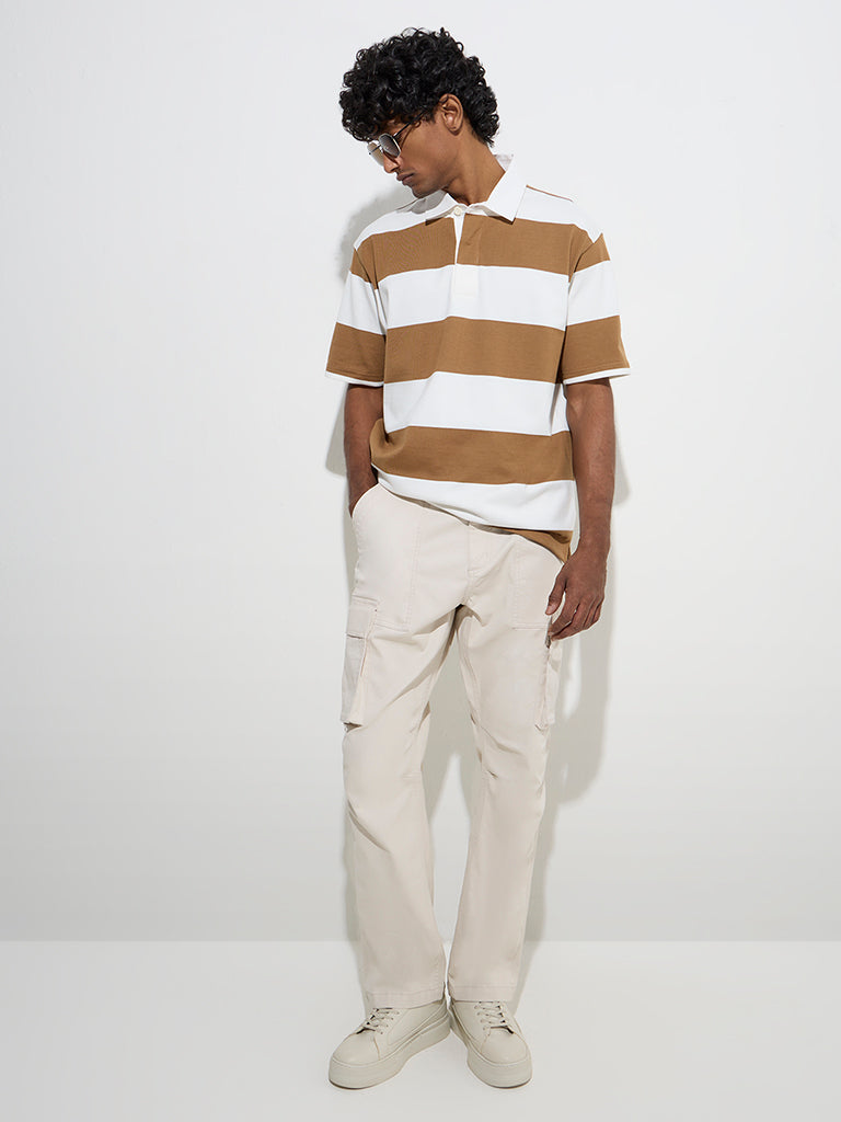 WES Casuals Brown Relaxed-Fit Cotton-Blend Polo T-Shirt - Image 3