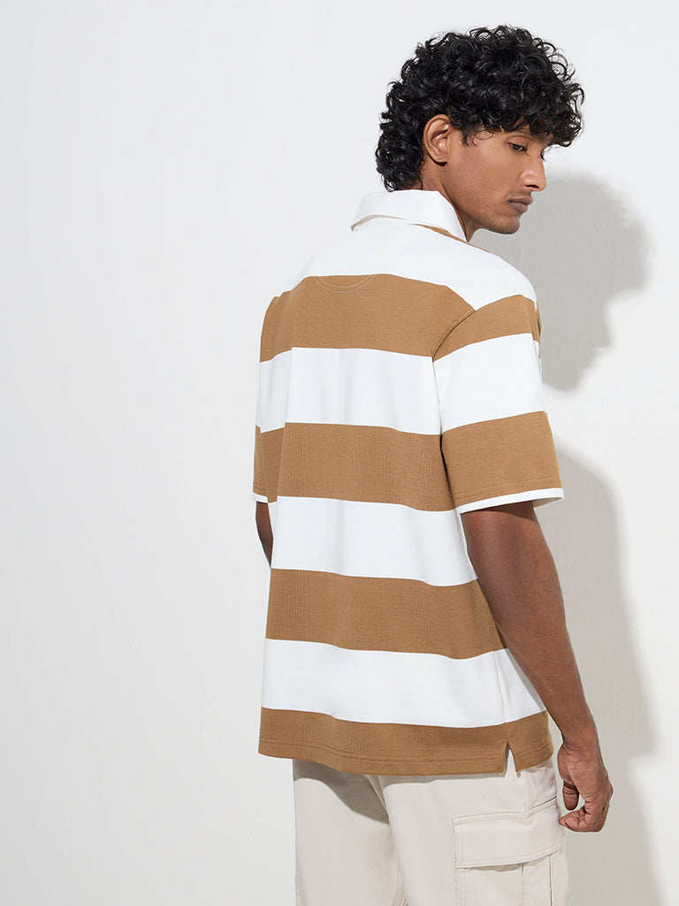 WES Casuals Brown Relaxed-Fit Cotton-Blend Polo T-Shirt - Image 4