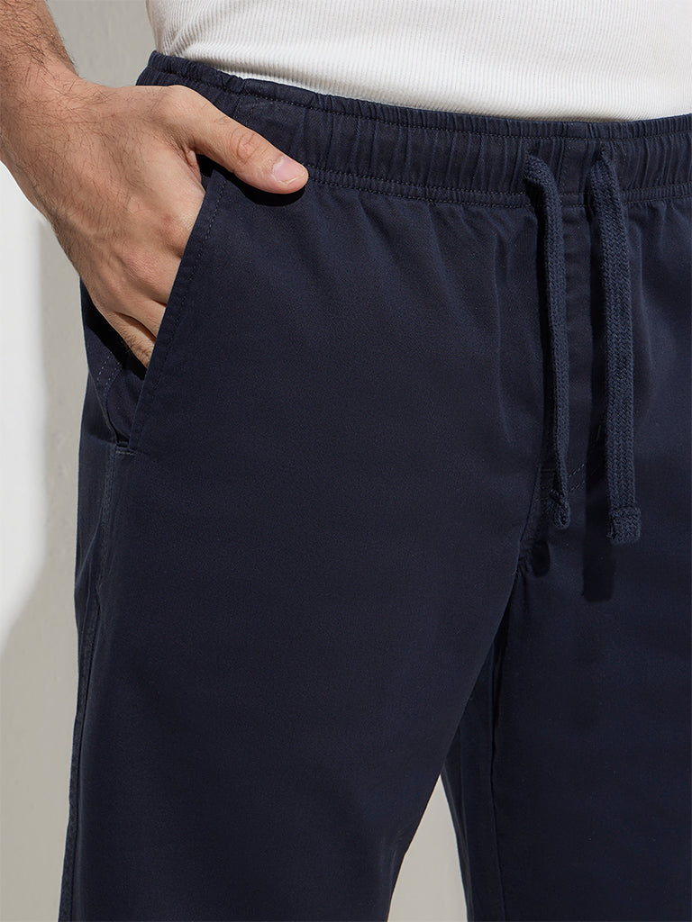 WES Casuals Navy Relaxed-Fit Mid-Rise Cotton-Blend Shorts - Image 3
