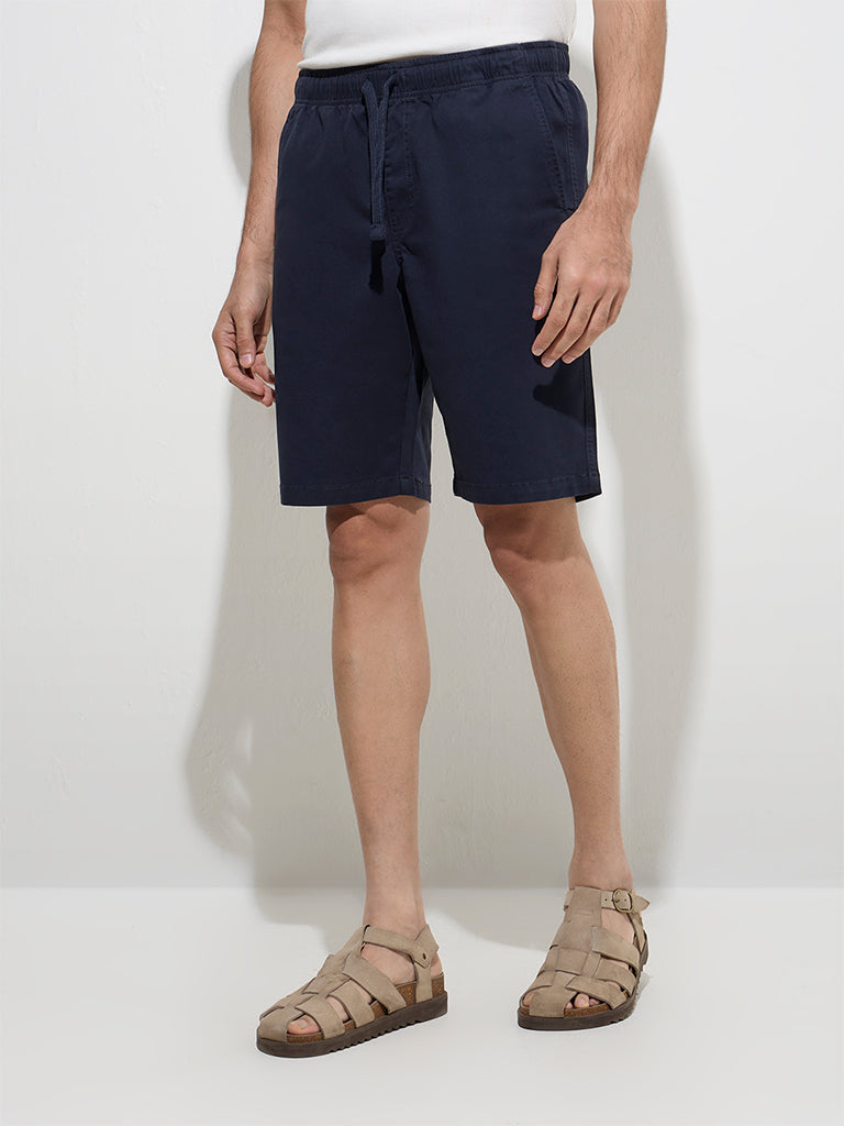 WES Casuals Navy Relaxed-Fit Mid-Rise Cotton-Blend Shorts - Image 4