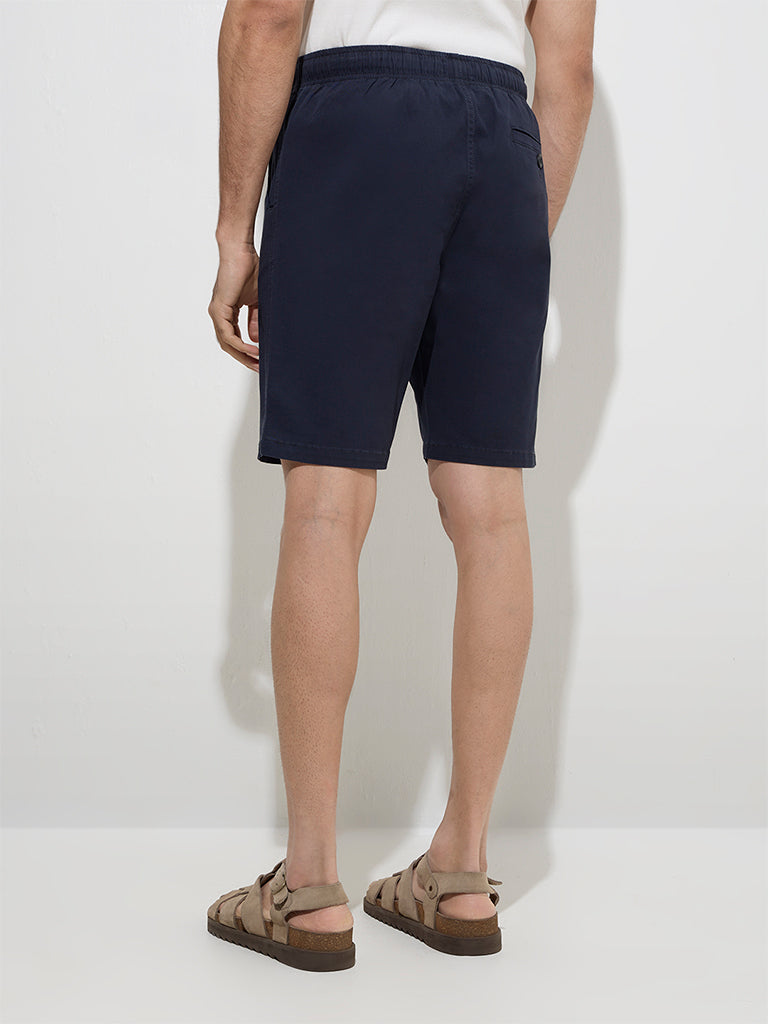 WES Casuals Navy Relaxed-Fit Mid-Rise Cotton-Blend Shorts - Image 5