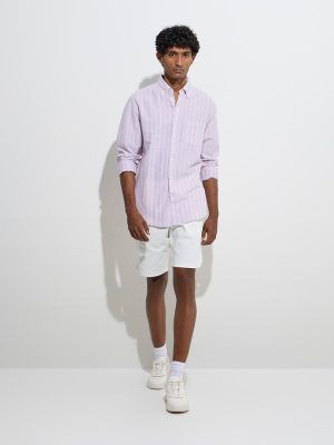 WES Casuals White Relaxed-Fit Mid-Rise Cotton-Blend Shorts