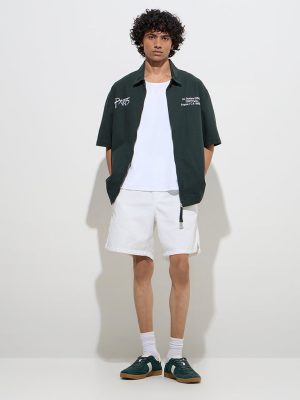 Nuon Dark Green Typographic Relaxed-Fit Cotton Jacket