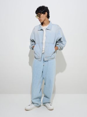 Nuon Blue Washed Relaxed-Fit Denim Jacket