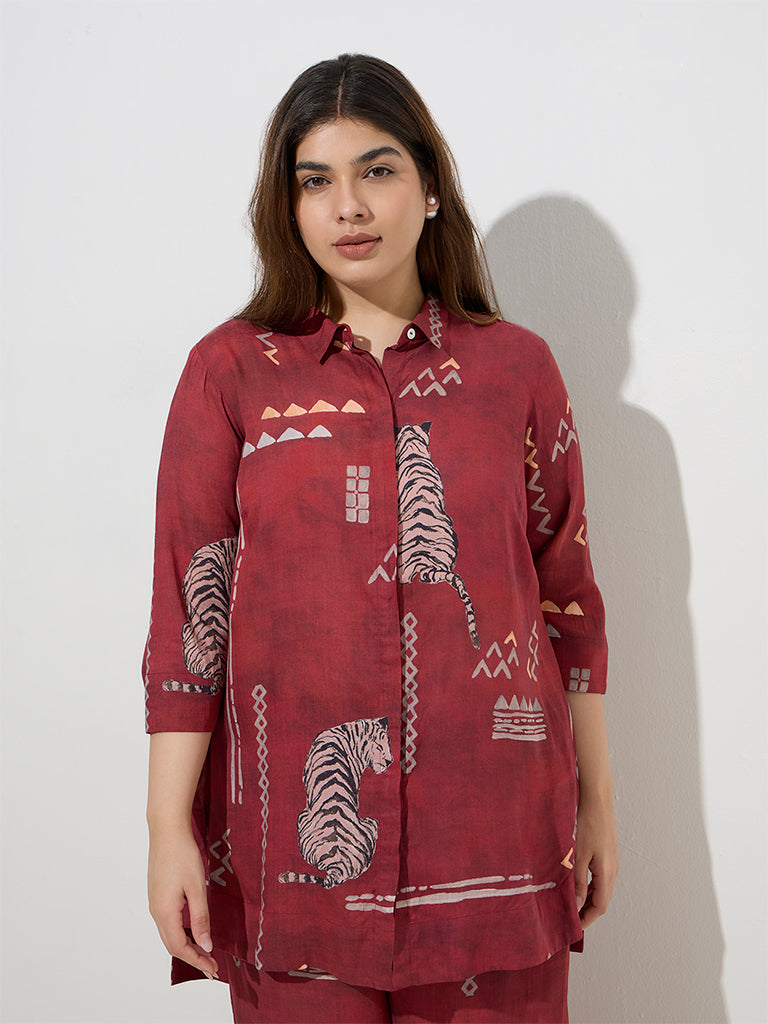 Diza Red Tribal-Inspired Ethnic Tunic - Image 2
