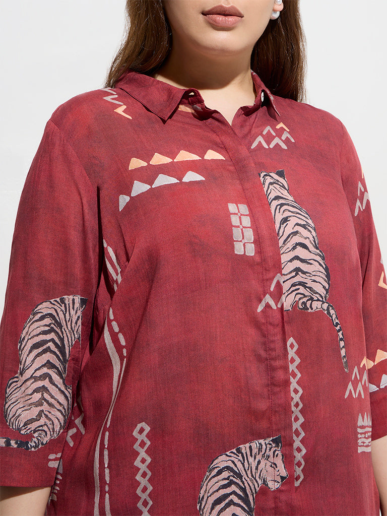 Diza Red Tribal-Inspired Ethnic Tunic - Image 3