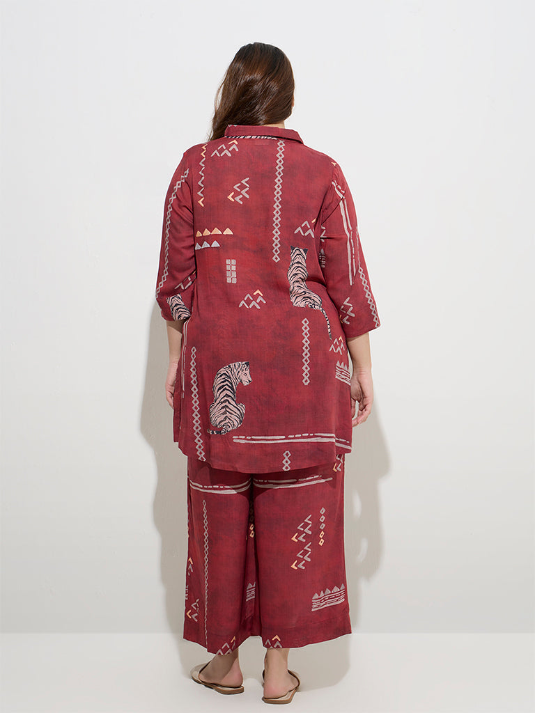 Diza Red Tribal-Inspired Ethnic Tunic - Image 4