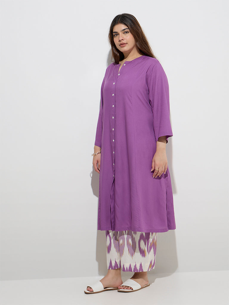 Diza Purple Solid A-Line Kurta - Image 2