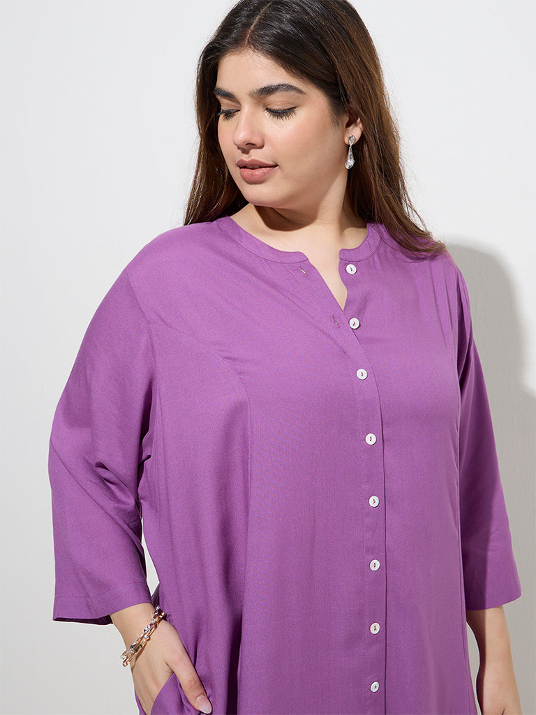 Diza Purple Solid A-Line Kurta - Image 3