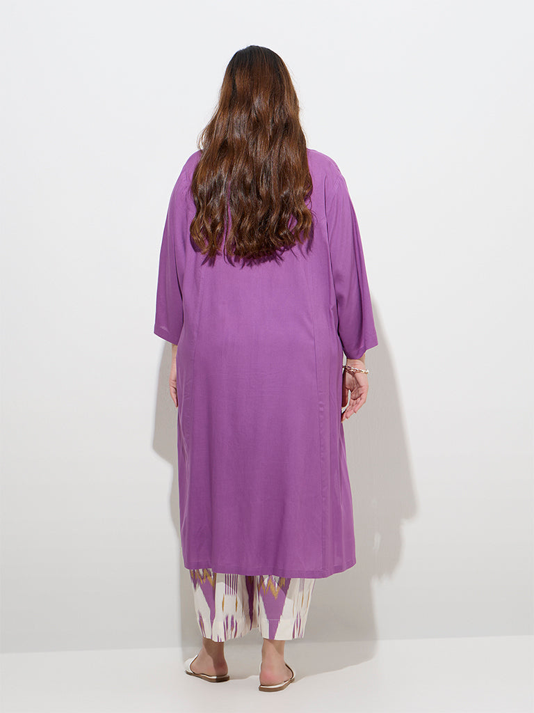 Diza Purple Solid A-Line Kurta - Image 4