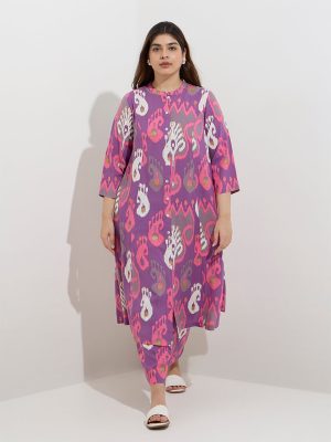 Diza Purple Ikat Printed A-Line Kurta