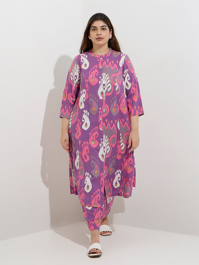 Diza Purple Ikat Printed A-Line Kurta