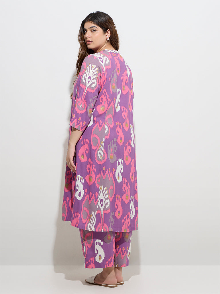Diza Purple Ikat Printed A-Line Kurta - Image 4