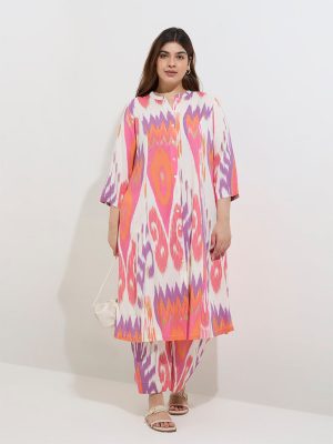 Diza Multicolour Ikat Pattern Cotton A-Line Kurta