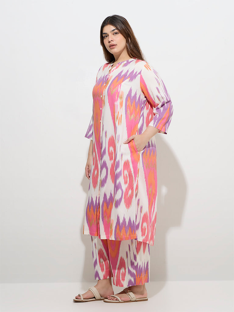 Diza Multicolour Ikat Pattern Cotton A-Line Kurta - Image 2
