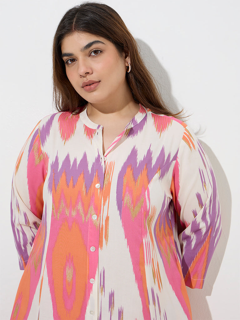 Diza Multicolour Ikat Pattern Cotton A-Line Kurta - Image 3