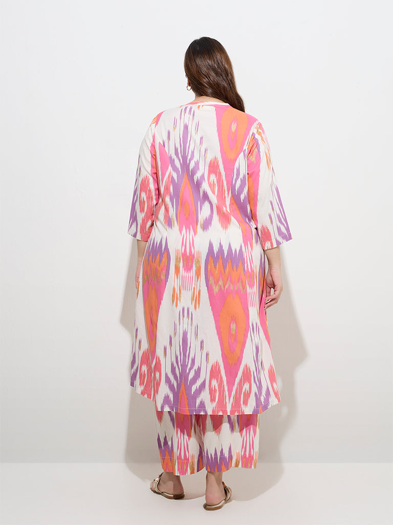 Diza Multicolour Ikat Pattern Cotton A-Line Kurta - Image 4