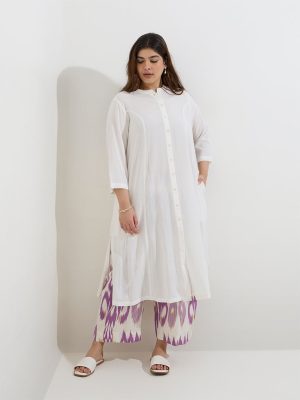 Diza White Solid A-Line Kurta