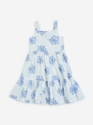 Utsa Kids White Floral Tiered Cotton-Blend Dress - (2-8yrs)