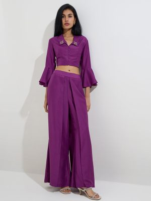 Vark Plum Solid Palazzos