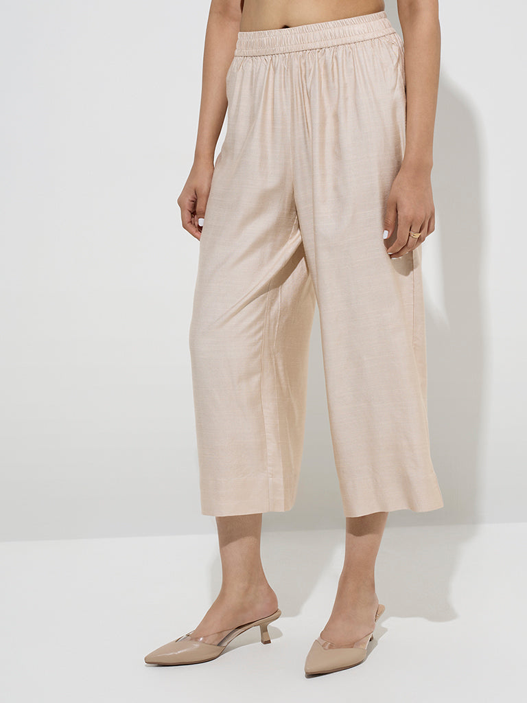 Zuba Beige Solid Ethnic Pants - Image 2