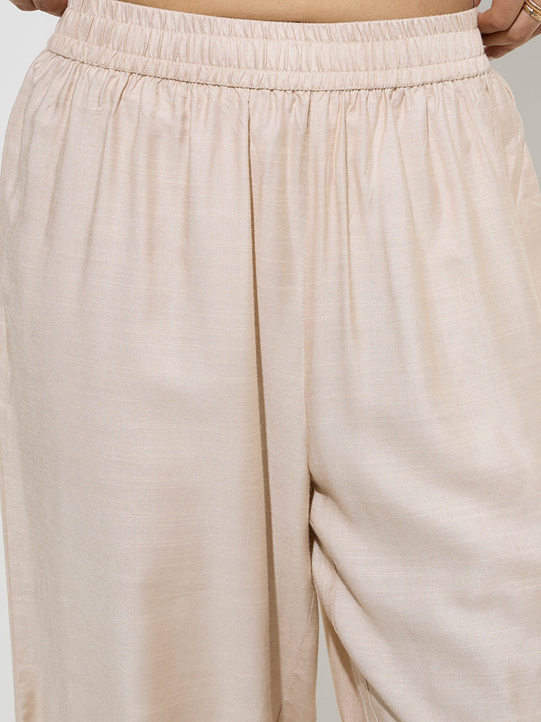 Zuba Beige Solid Ethnic Pants - Image 3