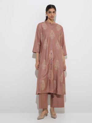 Zuba Dusty Pink Silk-Blend Ethnic Pants