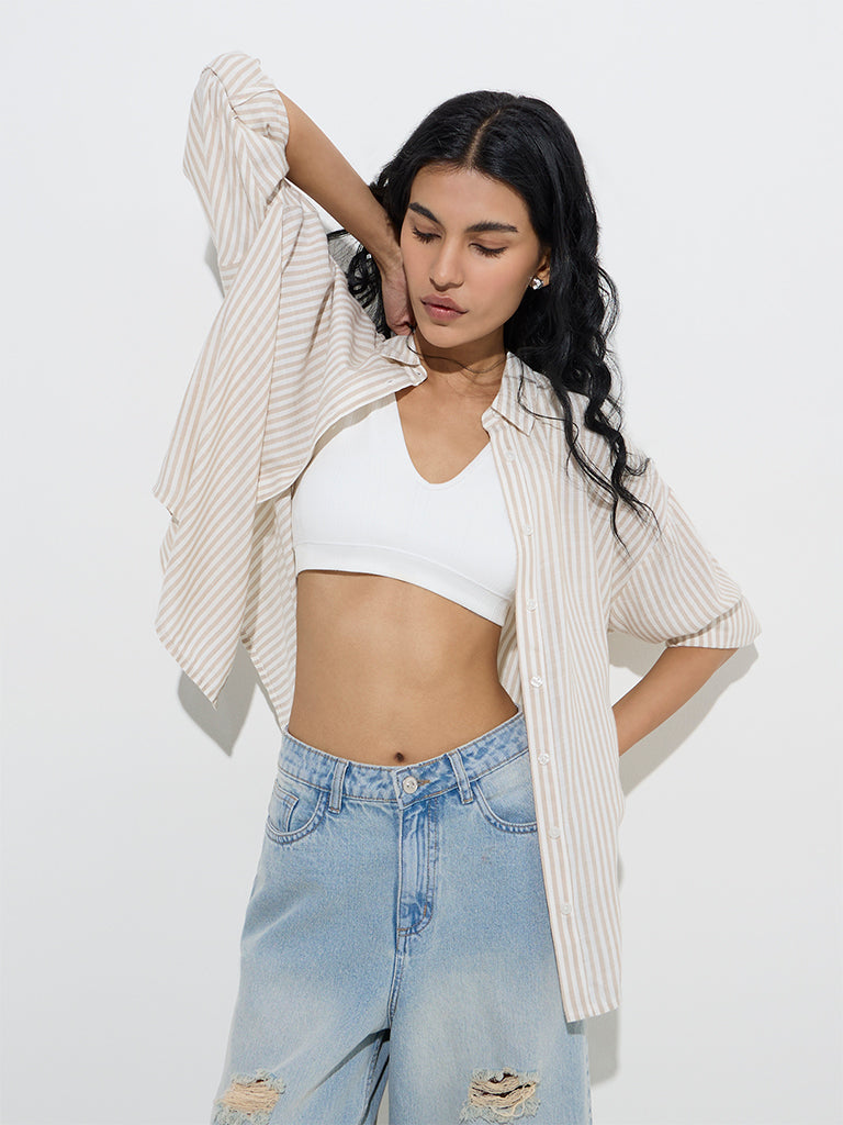 Nuon Beige Stripe Patterned Shirt