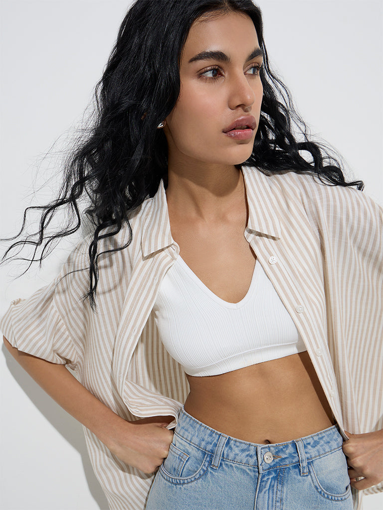 Nuon Beige Stripe Patterned Shirt - Image 2