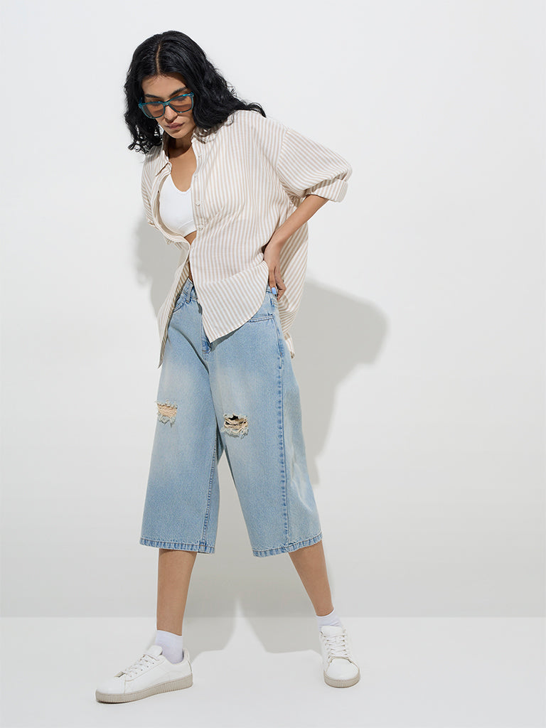 Nuon Beige Stripe Patterned Shirt - Image 3