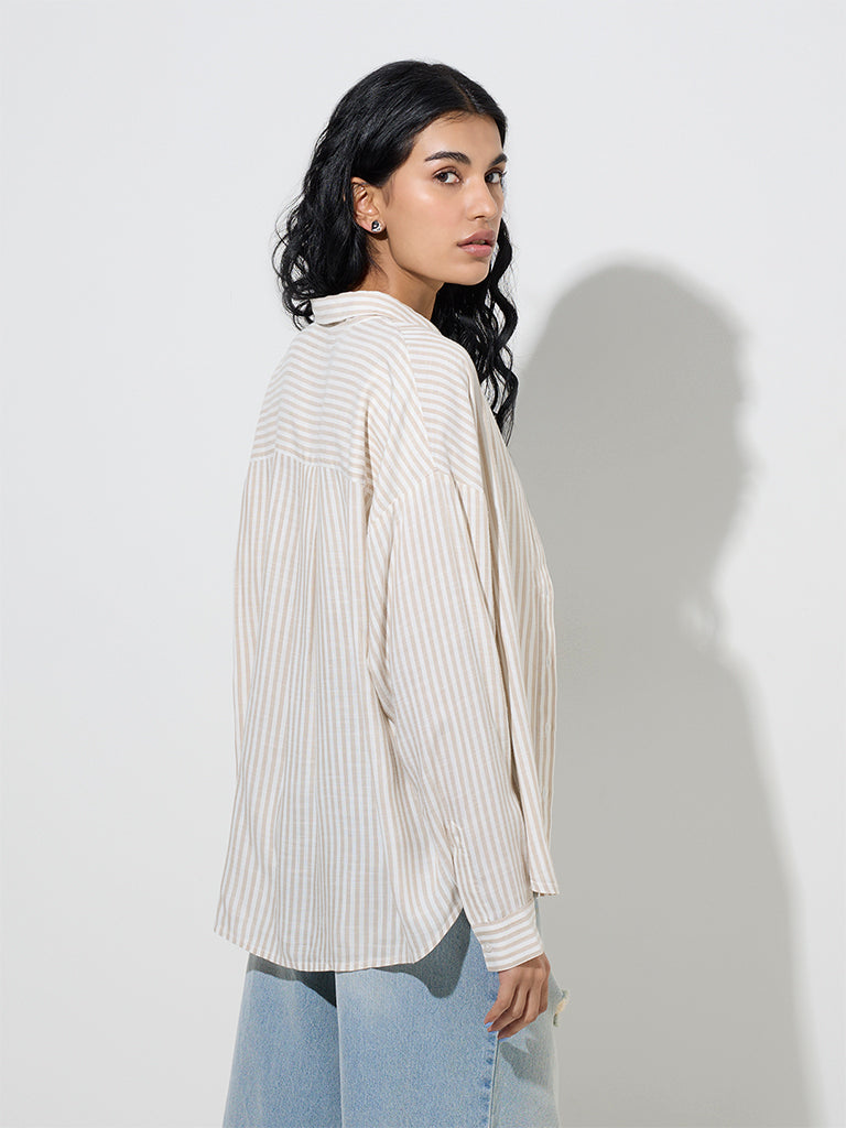 Nuon Beige Stripe Patterned Shirt - Image 4