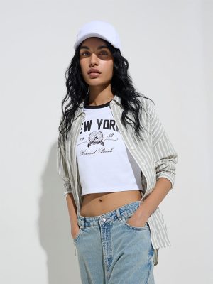 Nuon Sage Stripe Printed Shirt