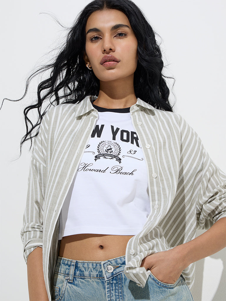 Nuon Sage Stripe Printed Shirt - Image 2