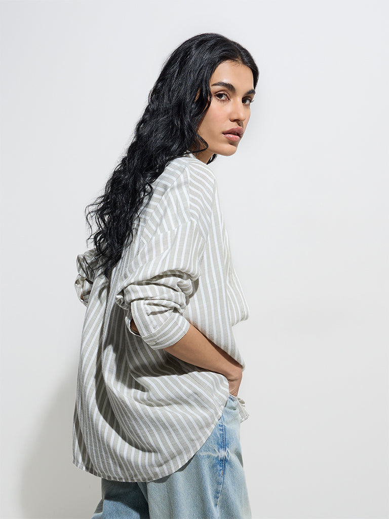 Nuon Sage Stripe Printed Shirt - Image 4