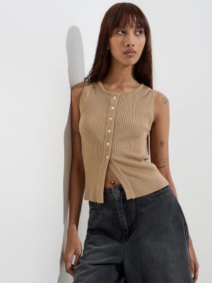 Nuon Beige Ribbed-Textured Top