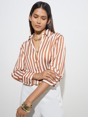 Wardrobe Rust Stripe Printed Shirt