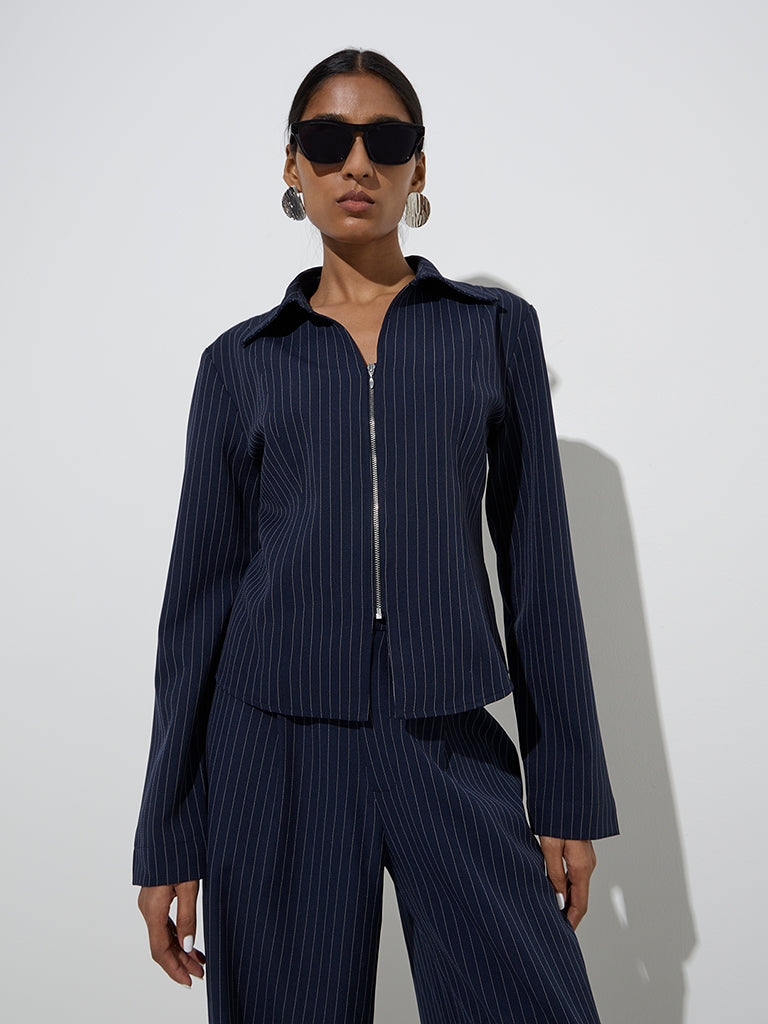 Wardrobe Navy Pinstriped Jacket
