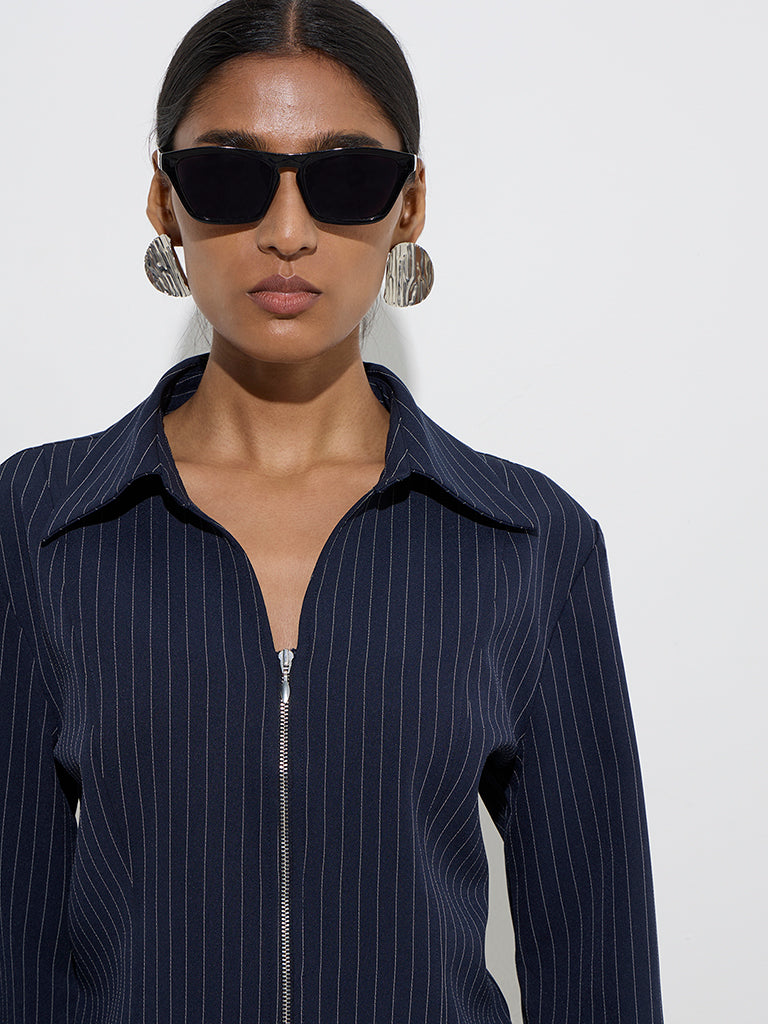 Wardrobe Navy Pinstriped Jacket - Image 2