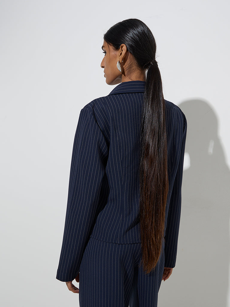 Wardrobe Navy Pinstriped Jacket - Image 4