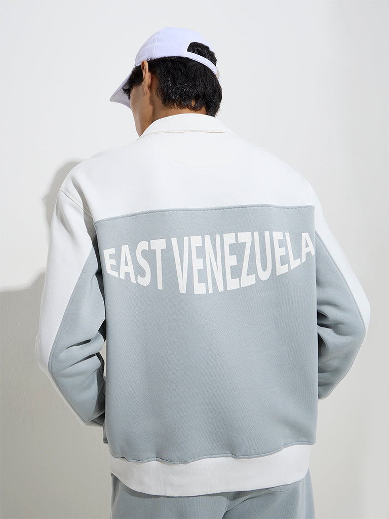 Studiofit Grey Text Pattern Quarter Zip Cotton-Blend Sweatshirt - Image 4