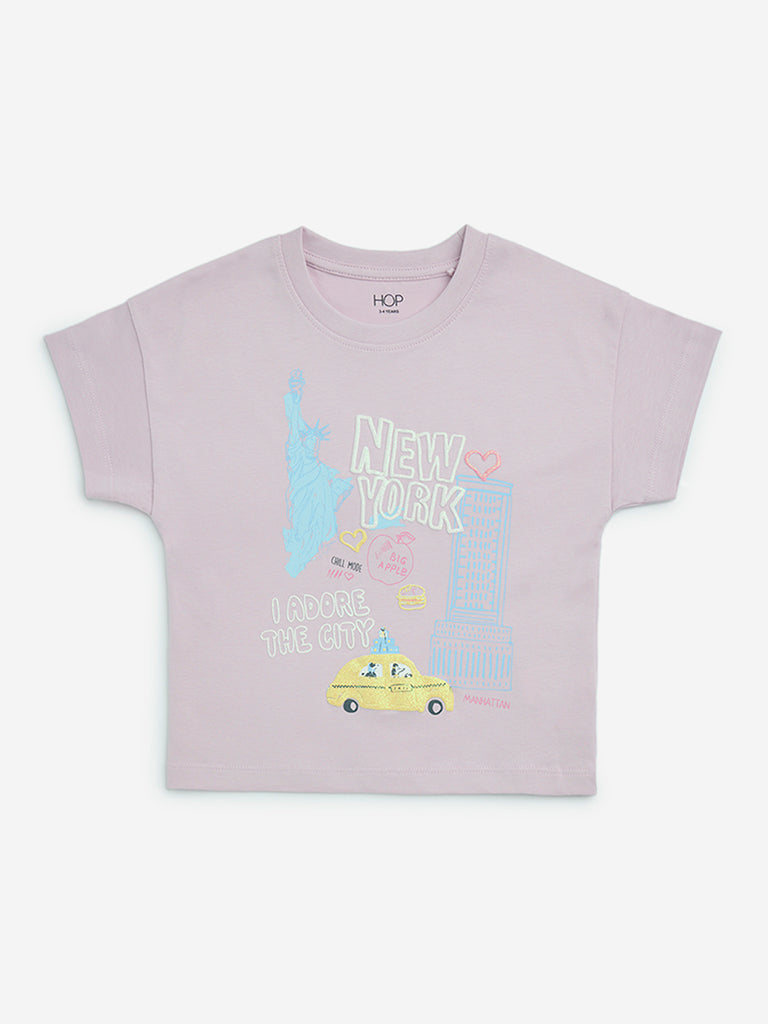 HOP Kids Lilac Cityscape-Inspired Cotton T-Shirt