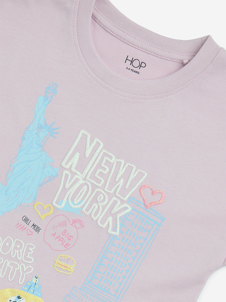 HOP Kids Lilac Cityscape-Inspired Cotton T-Shirt - Image 4